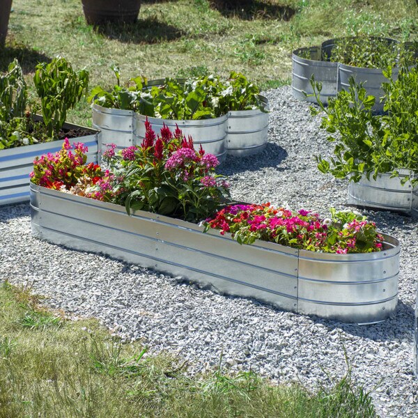 Oval galvanized steel planter